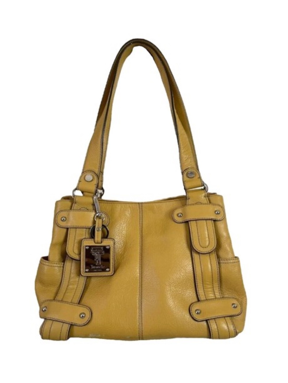 Tignanello Mustard Yellow Pebbled Leather Shoulder Bag Satchel Y2K